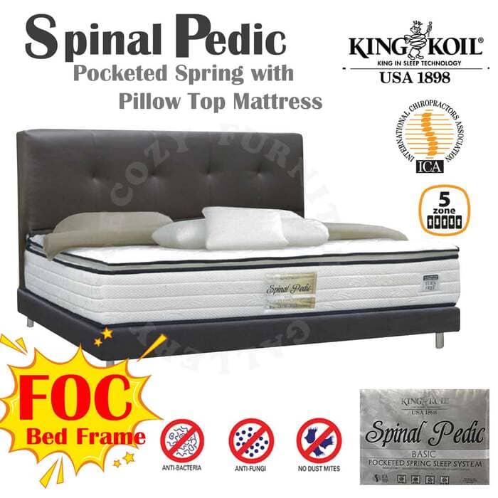 King Koil Spinal Pedic Pocketed Spring Pillow Top Non Flip Mattress FOC Bedframe 3