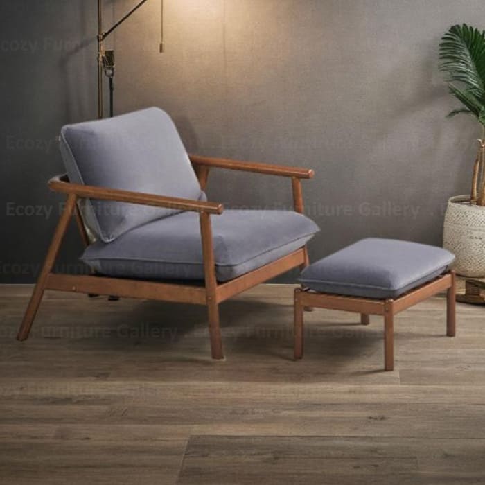 Dael Wooden Arm Chair with Ottoman 2