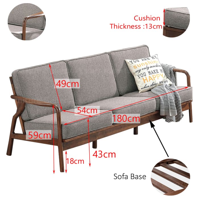 Baxton 3 Seater Wooden Sofa 2