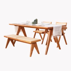 Rattan Solid Rubber Wooden Dining Set (3)