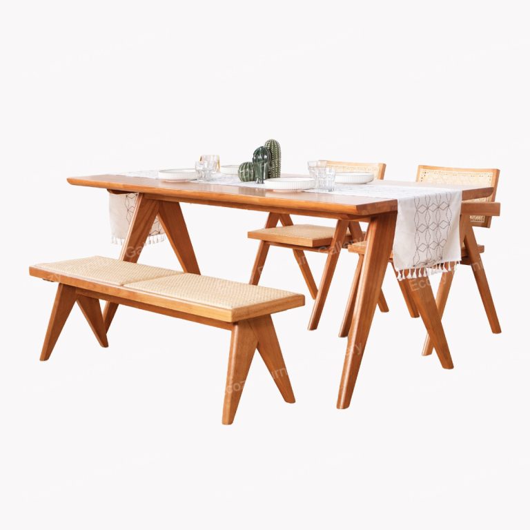 Rattan Solid Rubber Wooden Dining Set (3)